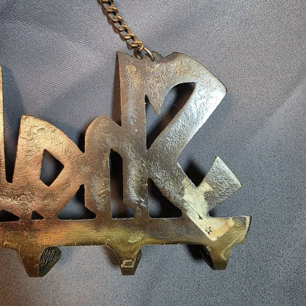 Vintage Brass SHALOM Jewish Jerusalem 5 Hook Key Holder Hanger Wall Hanging